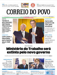 Capa do jornal Correio do Povo 08/11/2018