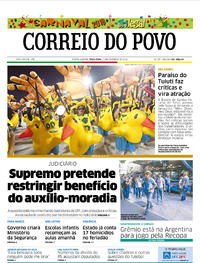 Capa do jornal Correio do Povo 13/02/2018