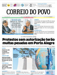 Capa do jornal Correio do Povo 14/03/2018
