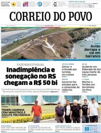 Capa do jornal Correio do Povo 15/01/2018