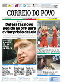 Capa do jornal Correio do Povo 15/03/2018