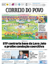 Capa do jornal Correio do Povo 15/06/2018