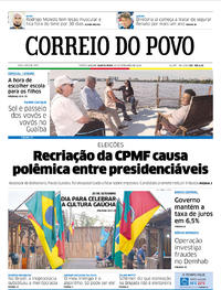 Capa do jornal Correio do Povo 20/09/2018