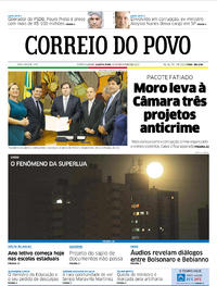 Capa do jornal Correio do Povo 20/02/2019