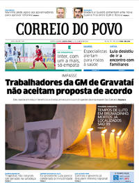 Capa do jornal Correio do Povo 31/01/2019