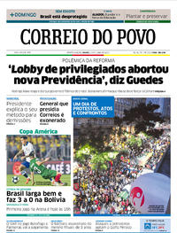 Capa do jornal Correio do Povo 15/06/2019