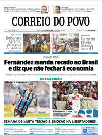 Capa do jornal Correio do Povo 19/08/2019