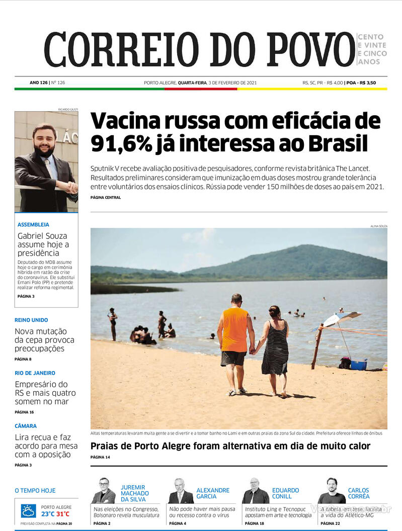 Capa do jornal Correio do Povo 03/02/2021