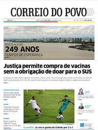 Capa do jornal Correio do Povo 26/03/2021