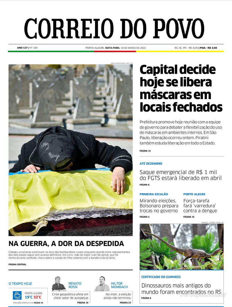 Capa do jornal Correio do Povo 18/03/2022