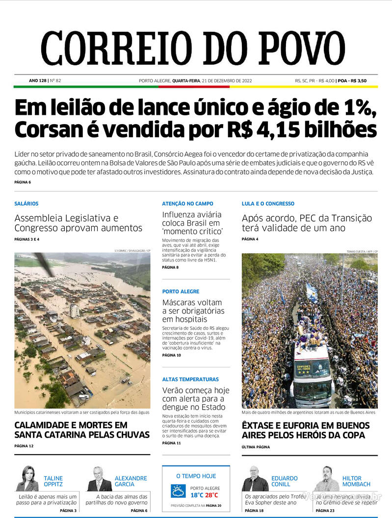 Capa Correio Do Povo Sábado,24 De Fevereiro De 2018