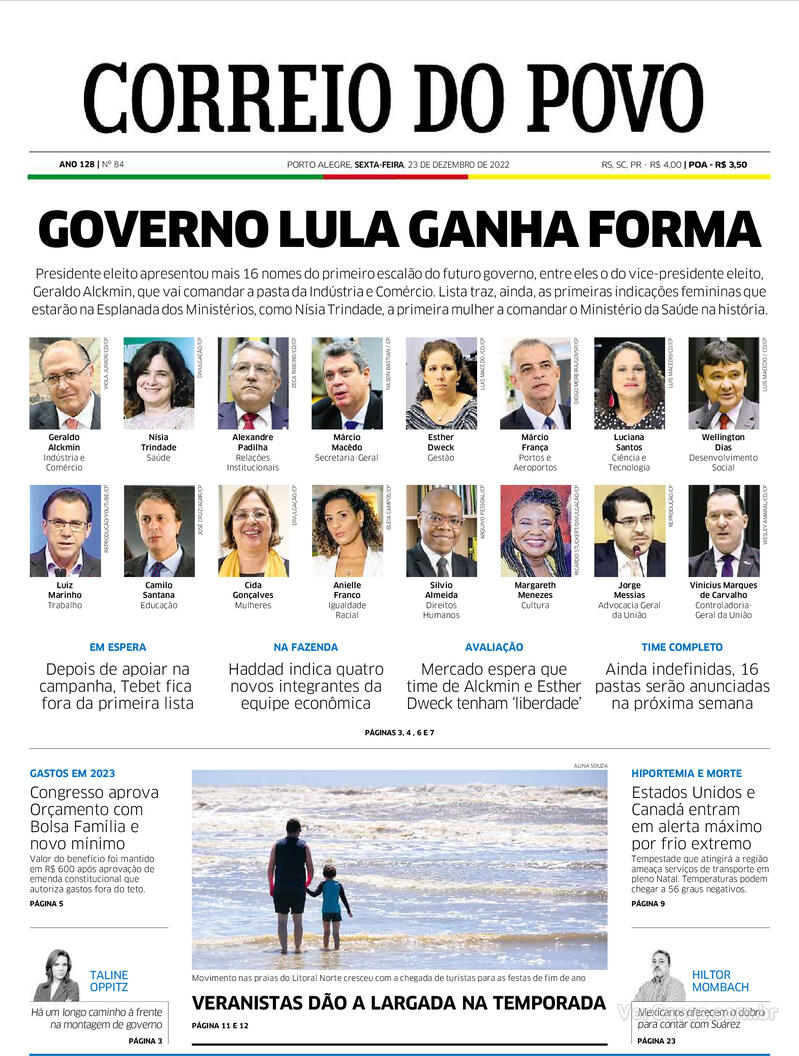 Capa do jornal Correio do Povo 23/12/2022