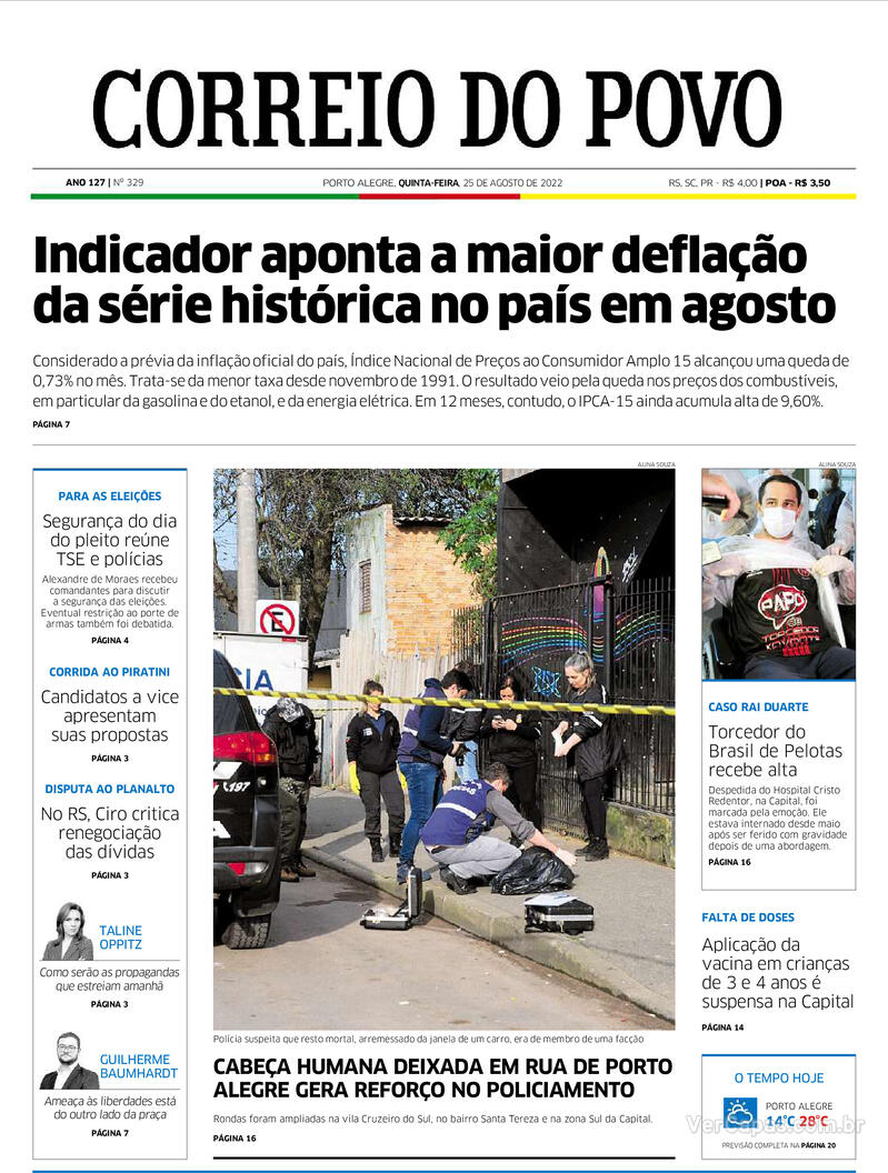 Capa Correio Do Povo Edi O Quinta De Agosto De