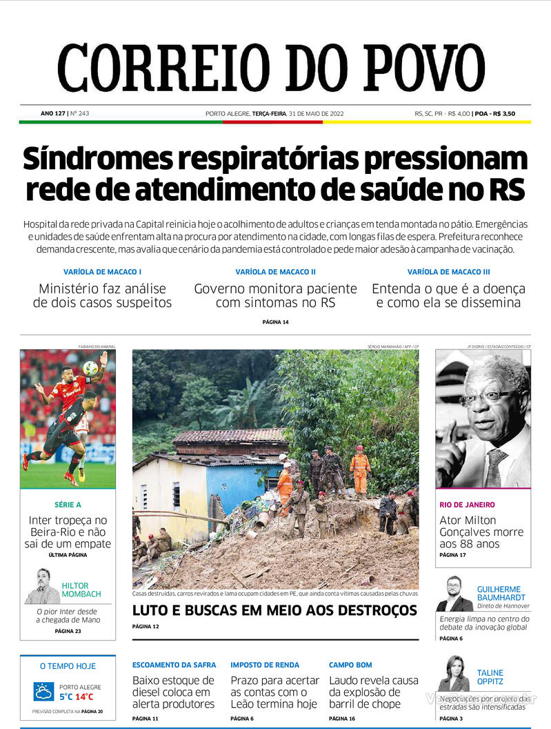 Capa do jornal Correio do Povo 31/05/2022
