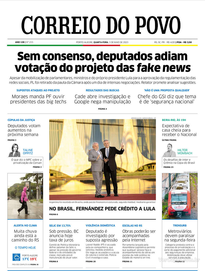 Capa Correio Do Povo Edi O Quinta De Dezembro De