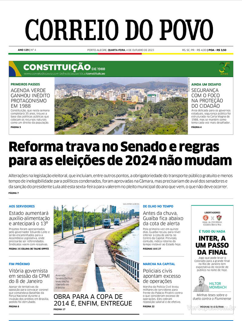 Capa Correio Do Povo Edição Quarta, 4 De Outubro De 2023