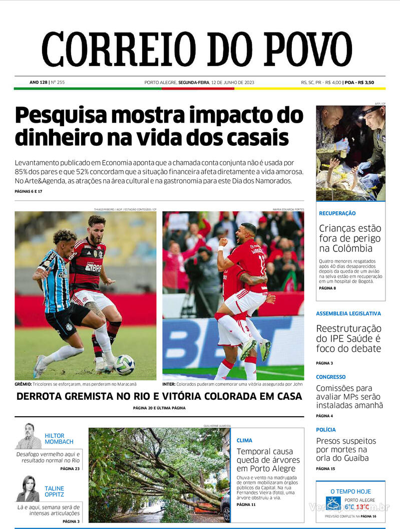 Capa Correio Do Povo Edi O Ter A De Novembro De