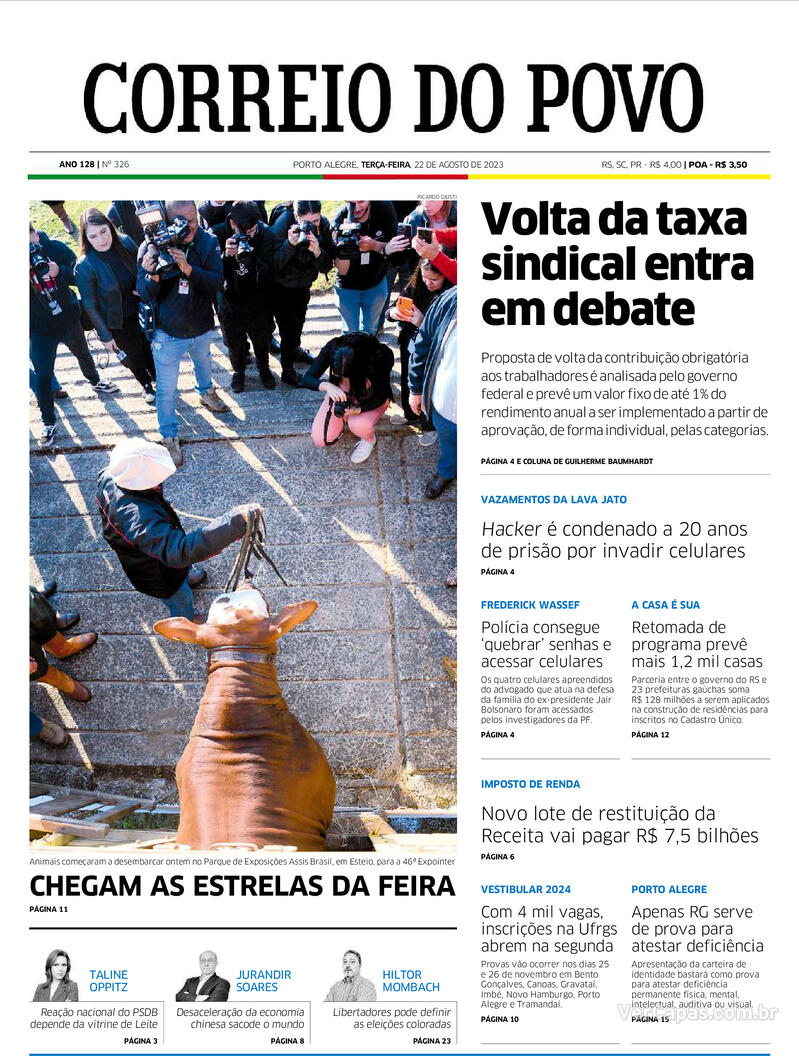 Capa Correio Do Povo Edição Terça,22 De Agosto De 2023