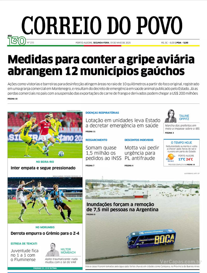 Capa do jornal Correio do Povo 19/05/2025