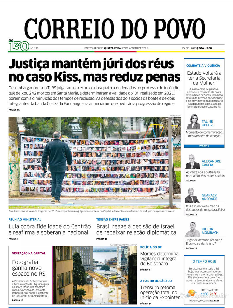 Capa do jornal Correio do Povo 27/08/2025