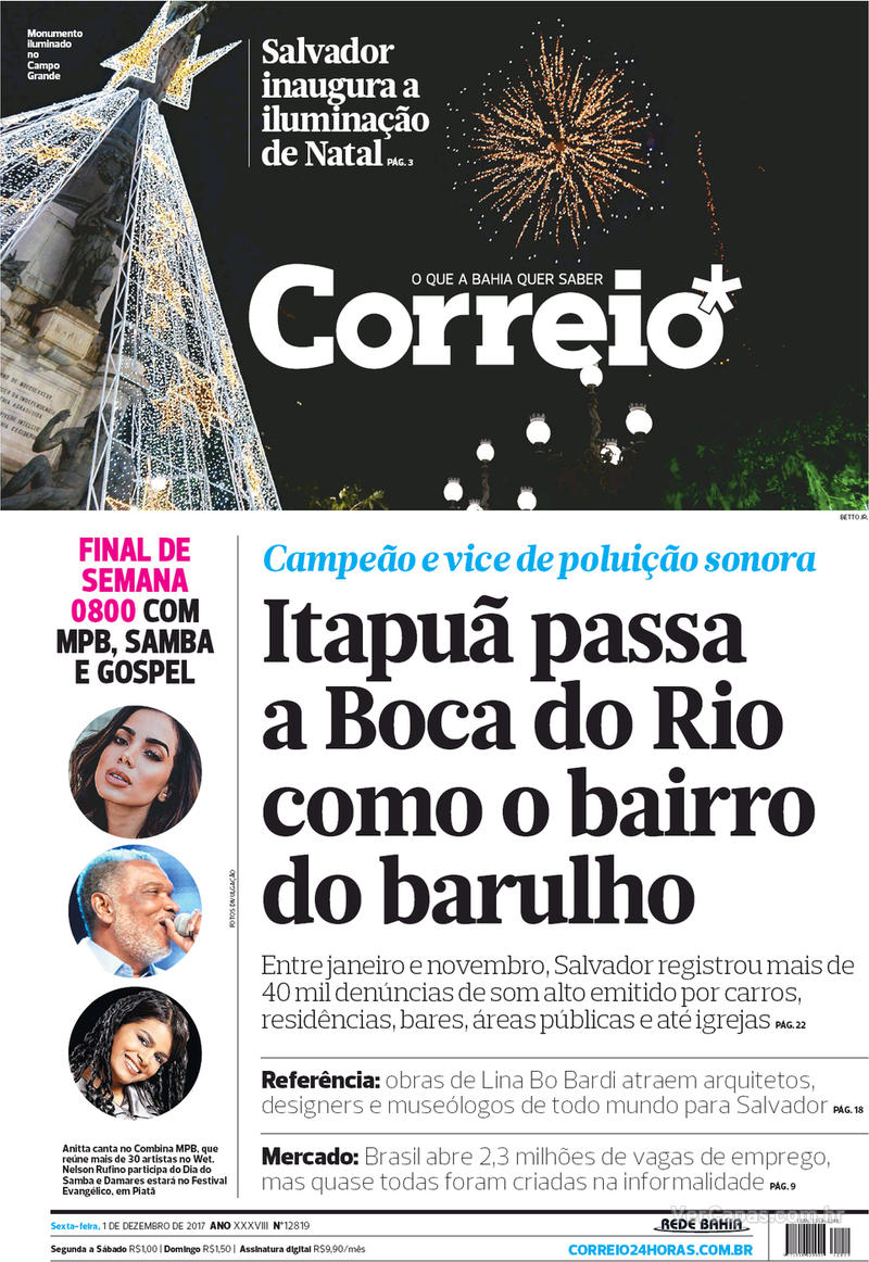 Capa do jornal Correio 01/12/2017