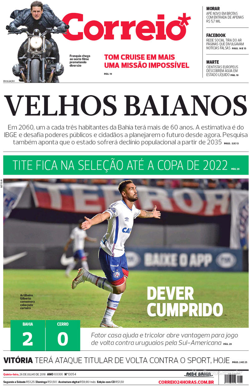 Capa do jornal Correio 26/07/2018