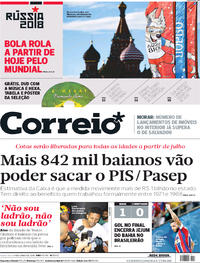 Capa do jornal Correio 14/06/2018