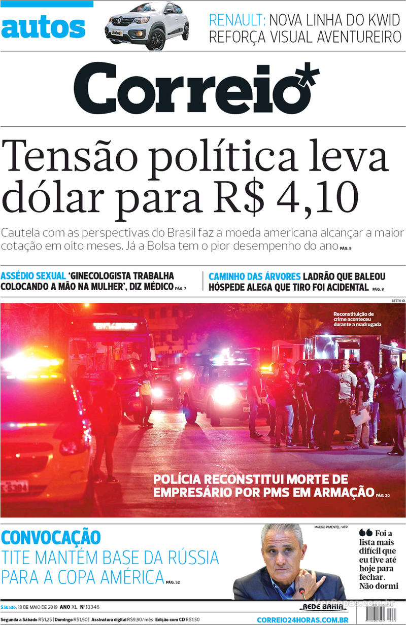 Capa do jornal Correio 18/05/2019