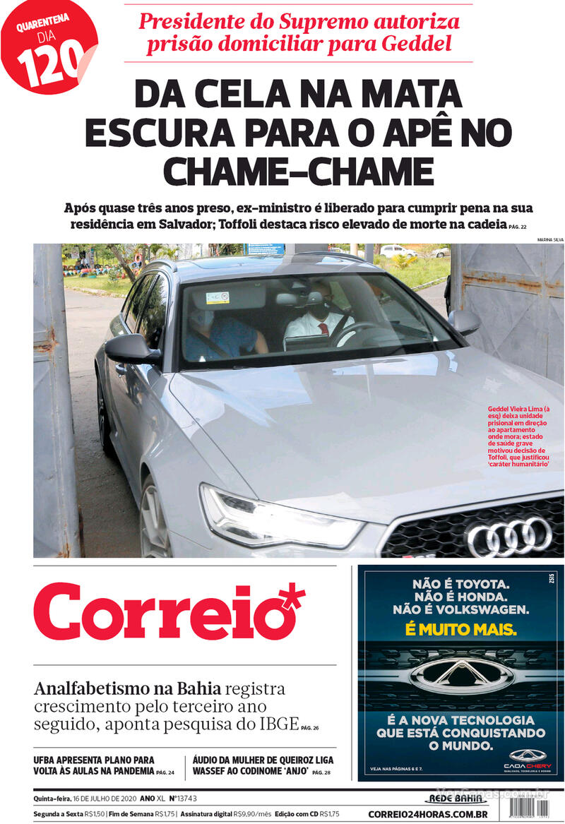 Capa do jornal Correio 16/07/2020