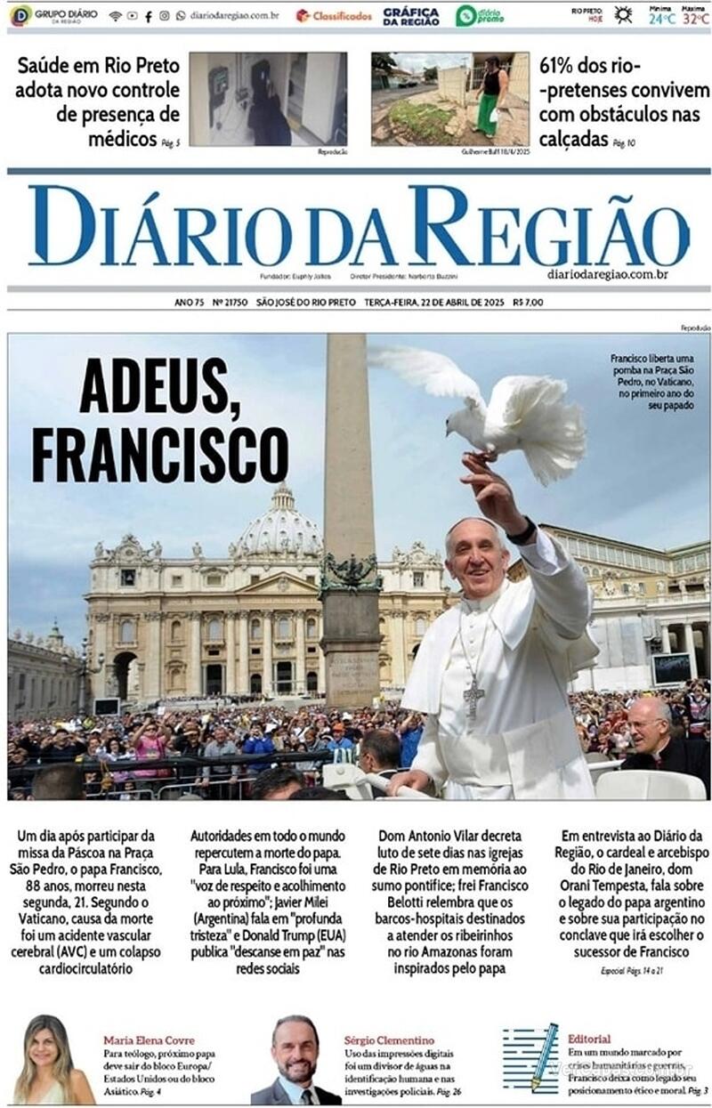 Capa do jornal Diário da Região 22/04/2025