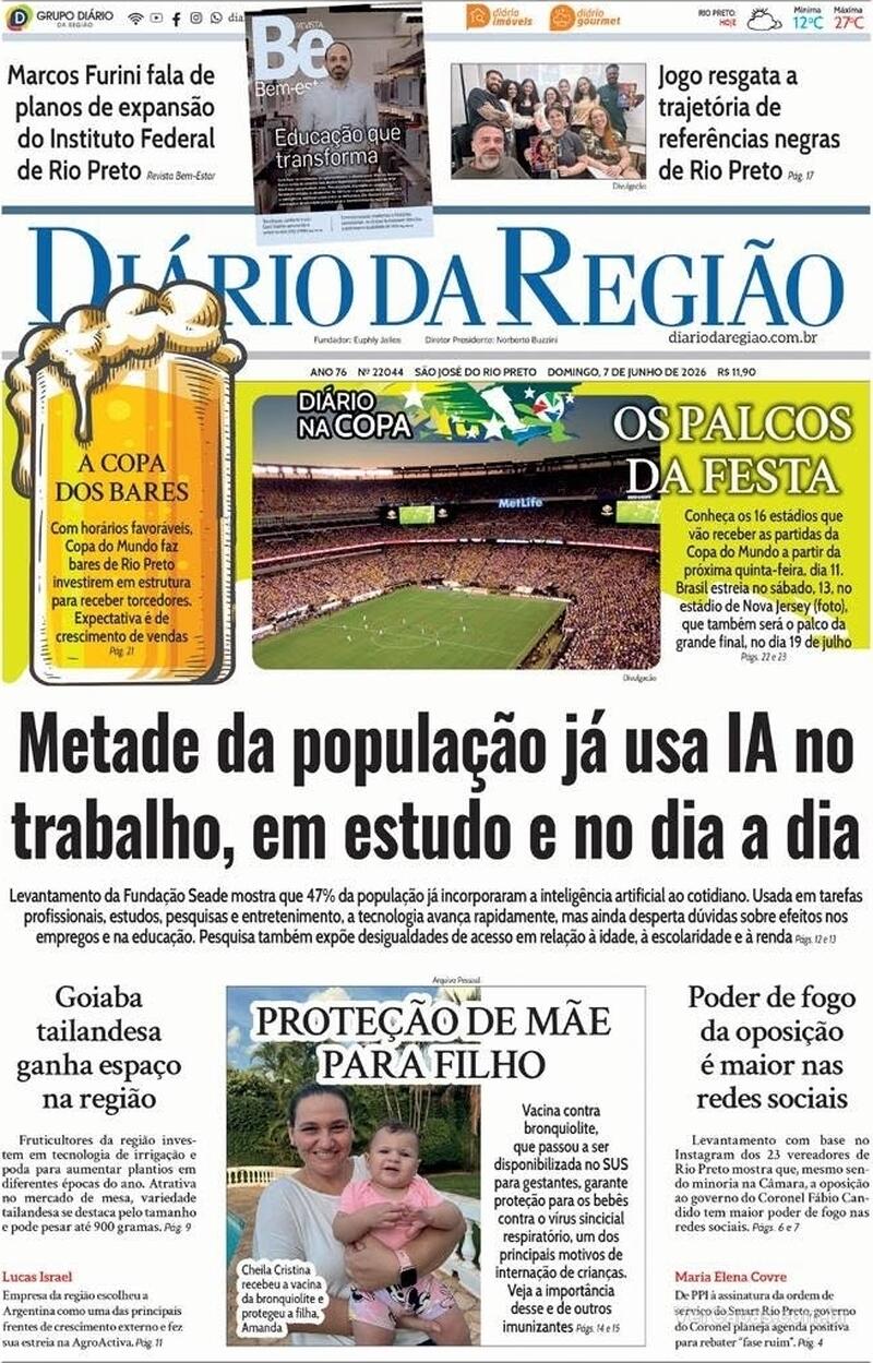 Capa do jornal Diário da Região 07/06/2026