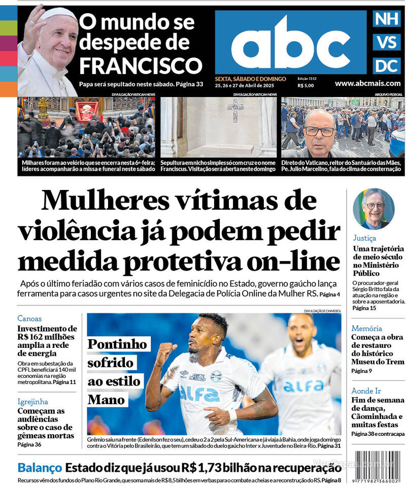 Capa do jornal Diário de Canoas 25/04/2025