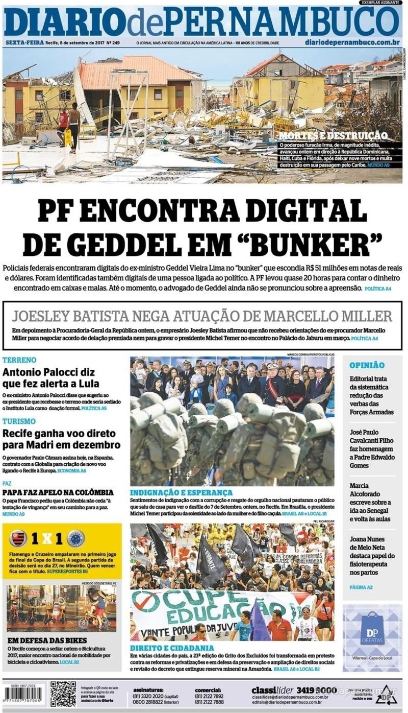 Capa Diario De Pernambuco Edição Sexta 8 De Setembro De 2017 