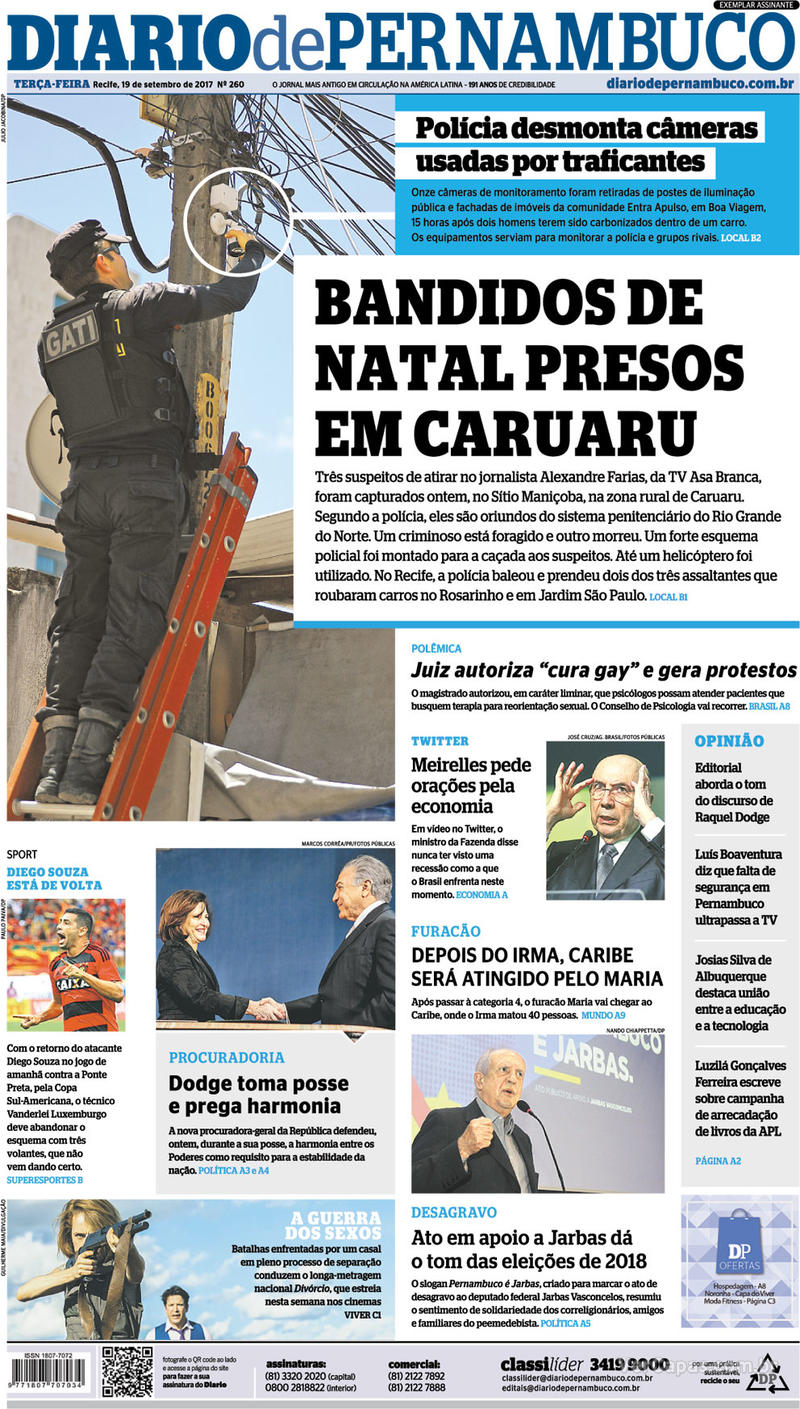 Capa Diario De Pernambuco Edição Terça19 De Setembro De 2017 