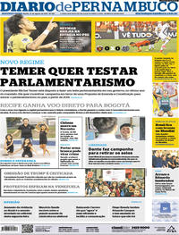 Capa do jornal Diario de Pernambuco 14/08/2017