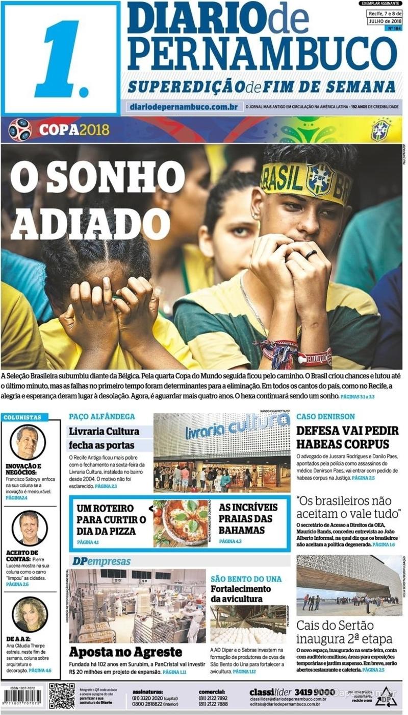 Capa do jornal Diario de Pernambuco 07/07/2018