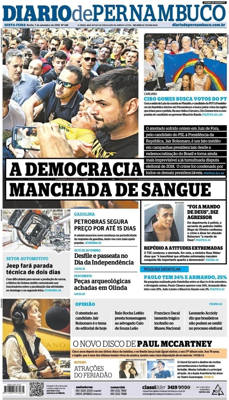 Capa do jornal Diario de Pernambuco 07/09/2018
