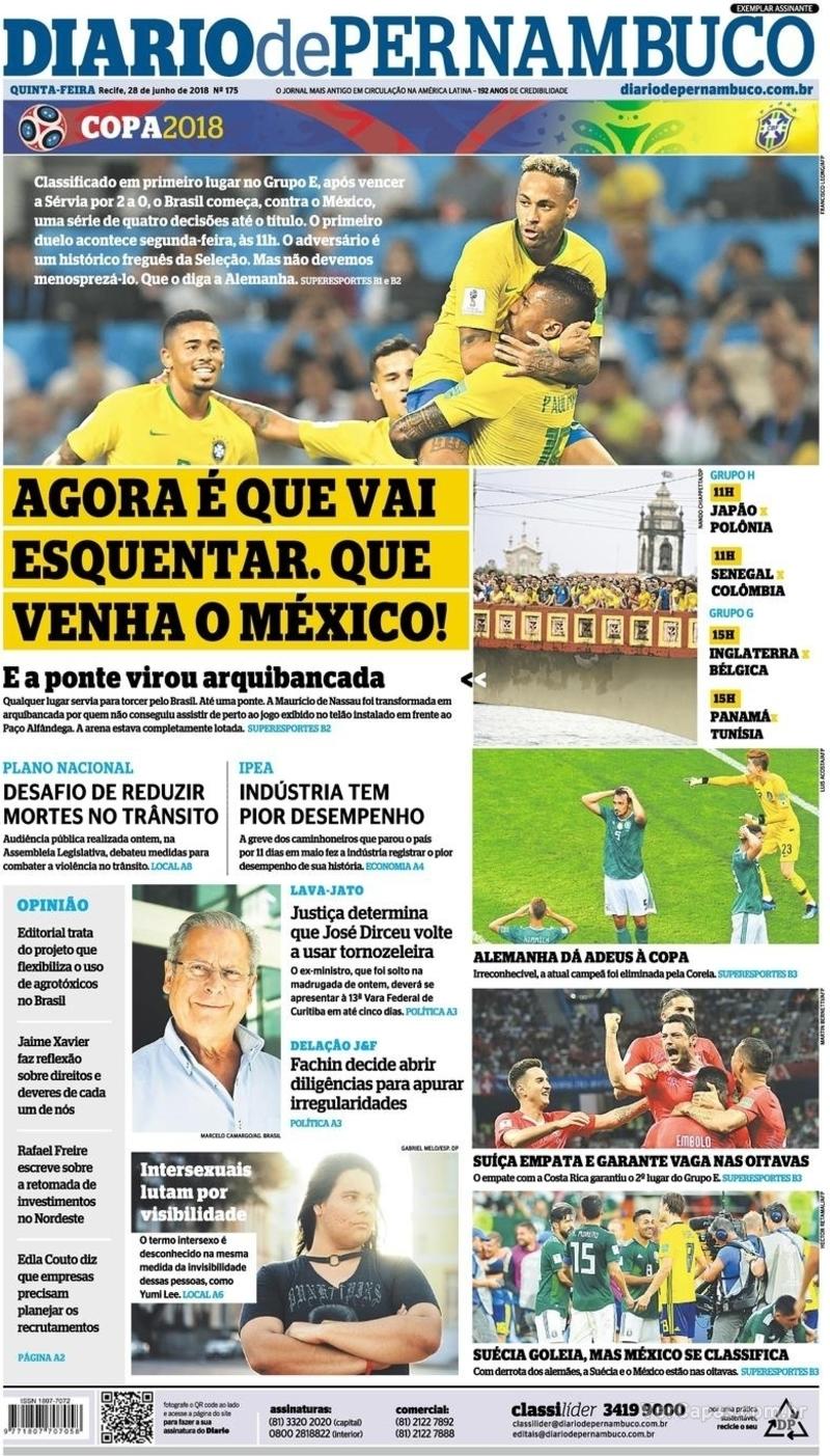 Capa do jornal Diario de Pernambuco 28/06/2018