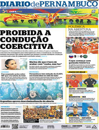 Capa do jornal Diario de Pernambuco 15/06/2018