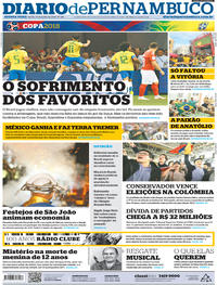 Capa do jornal Diario de Pernambuco 18/06/2018