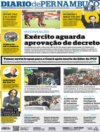 Capa do jornal Diario de Pernambuco 19/02/2018