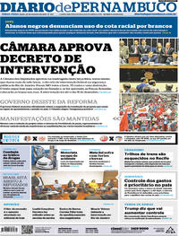 Capa do jornal Diario de Pernambuco 20/02/2018