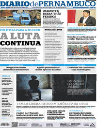 Capa do jornal Diario de Pernambuco 20/03/2018