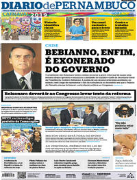 Capa do jornal Diario de Pernambuco 19/02/2019
