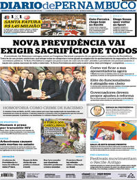 Capa do jornal Diario de Pernambuco 21/02/2019