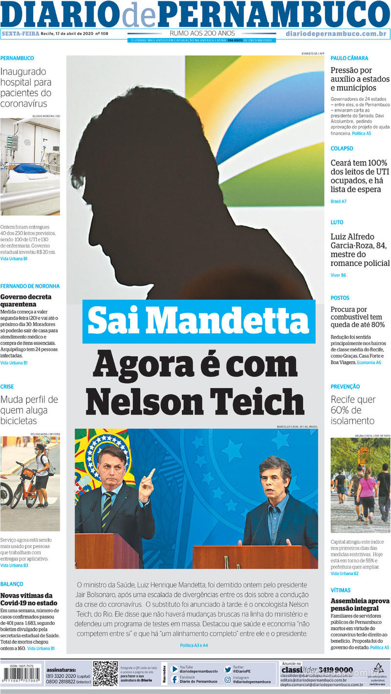Capa do jornal Diario de Pernambuco 17/04/2020