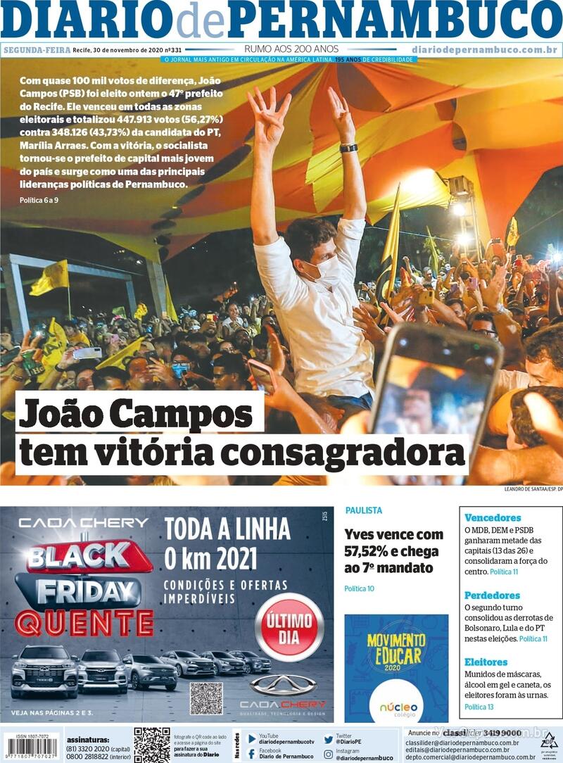 Capa do jornal Diario de Pernambuco 30/11/2020