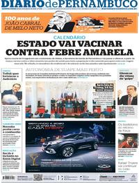 Capa do jornal Diario de Pernambuco 09/01/2020