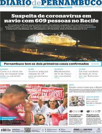 Capa do jornal Diario de Pernambuco 13/03/2020