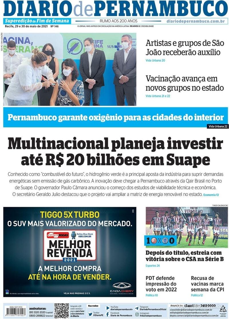 Capa do jornal Diario de Pernambuco 29/05/2021
